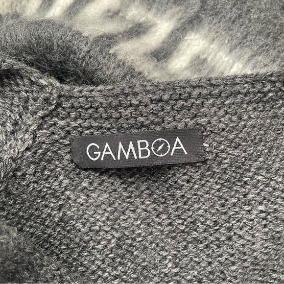 Gamboa Alpaca Southwestern Fringed Poncho Aztec sweater tribal boho Gray white - Picture 3 of 7